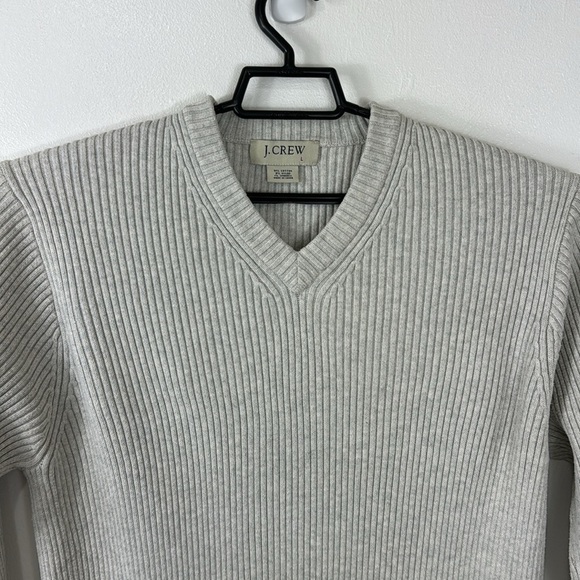 J. Crew Men's Ribbed V-Neck Sweater Fitted L Gray Heavyweight Stretch - Picture 4 of 9